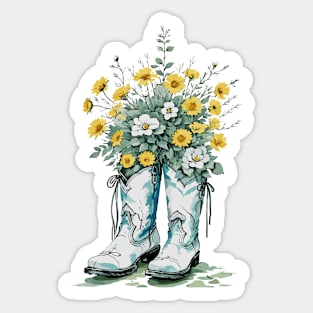 Watercolor Cottagecore boots flowers Sticker